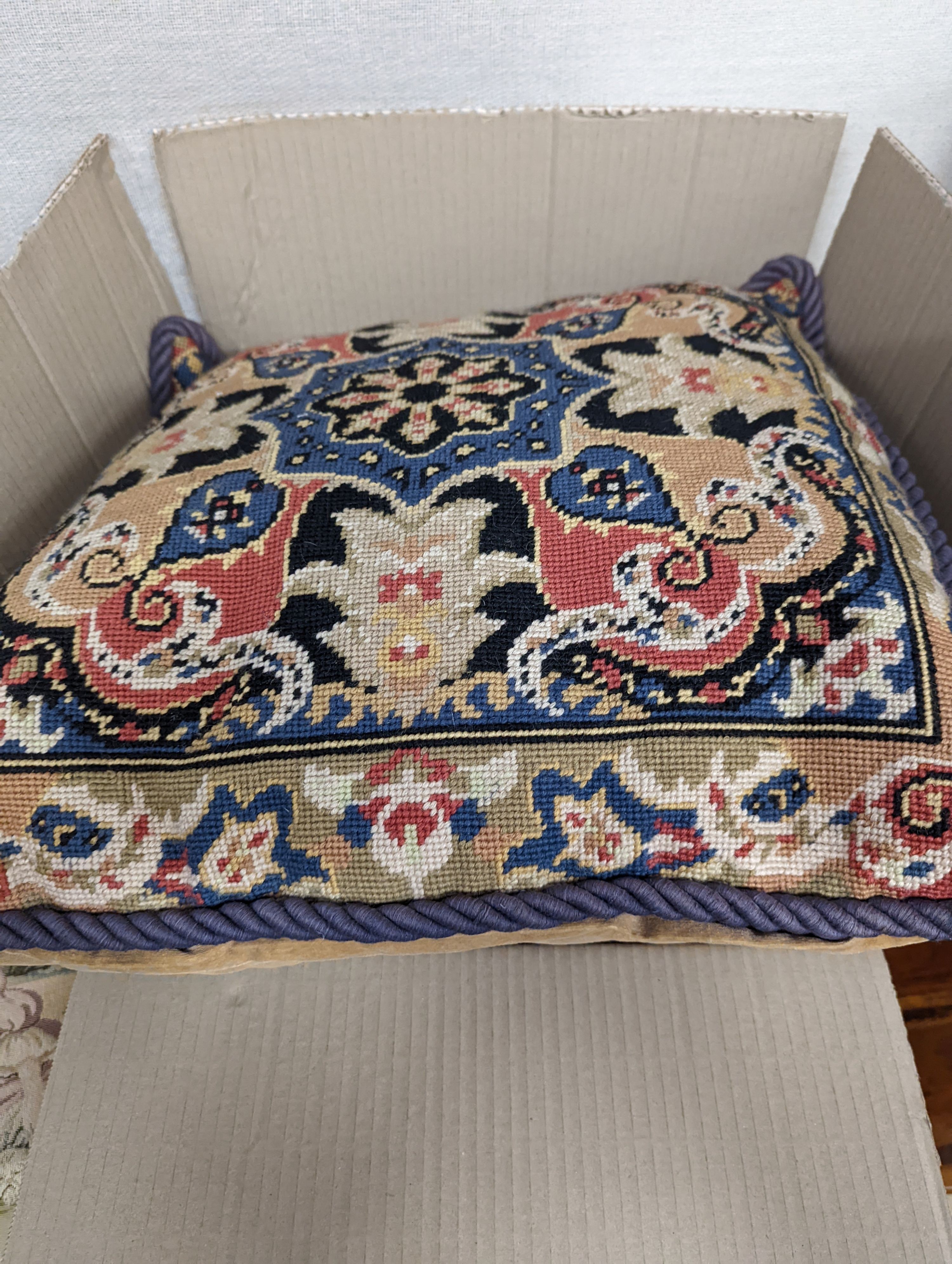 Nine assorted tapestry cushions, largest 46 x 46cm